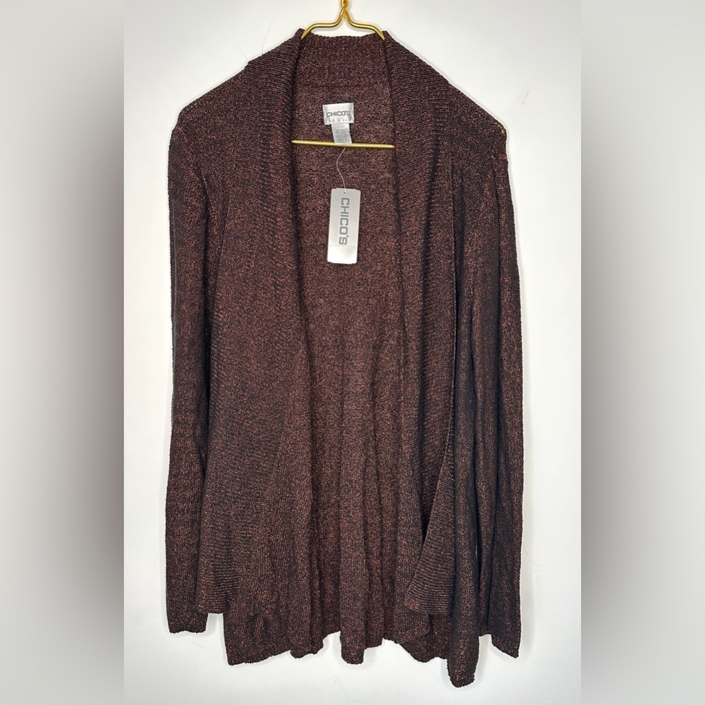 NWT Chico’s Black Orange Open Front Silk Blend Maddy Cardigan Size 3 (US XL)